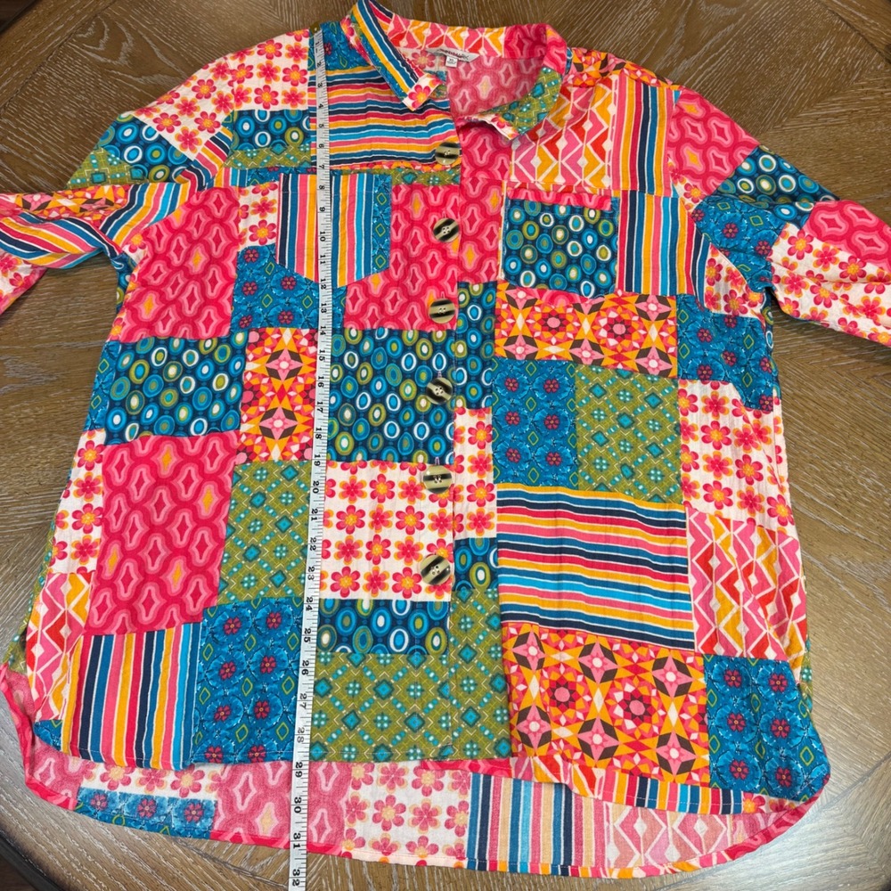 John Mark Patchwork Colorful Button Up Shirt Ecle… - image 7